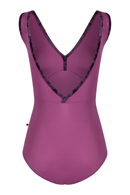 Alicia leotard in T-Vineyard body & top color with CV-Eggplant trim color
