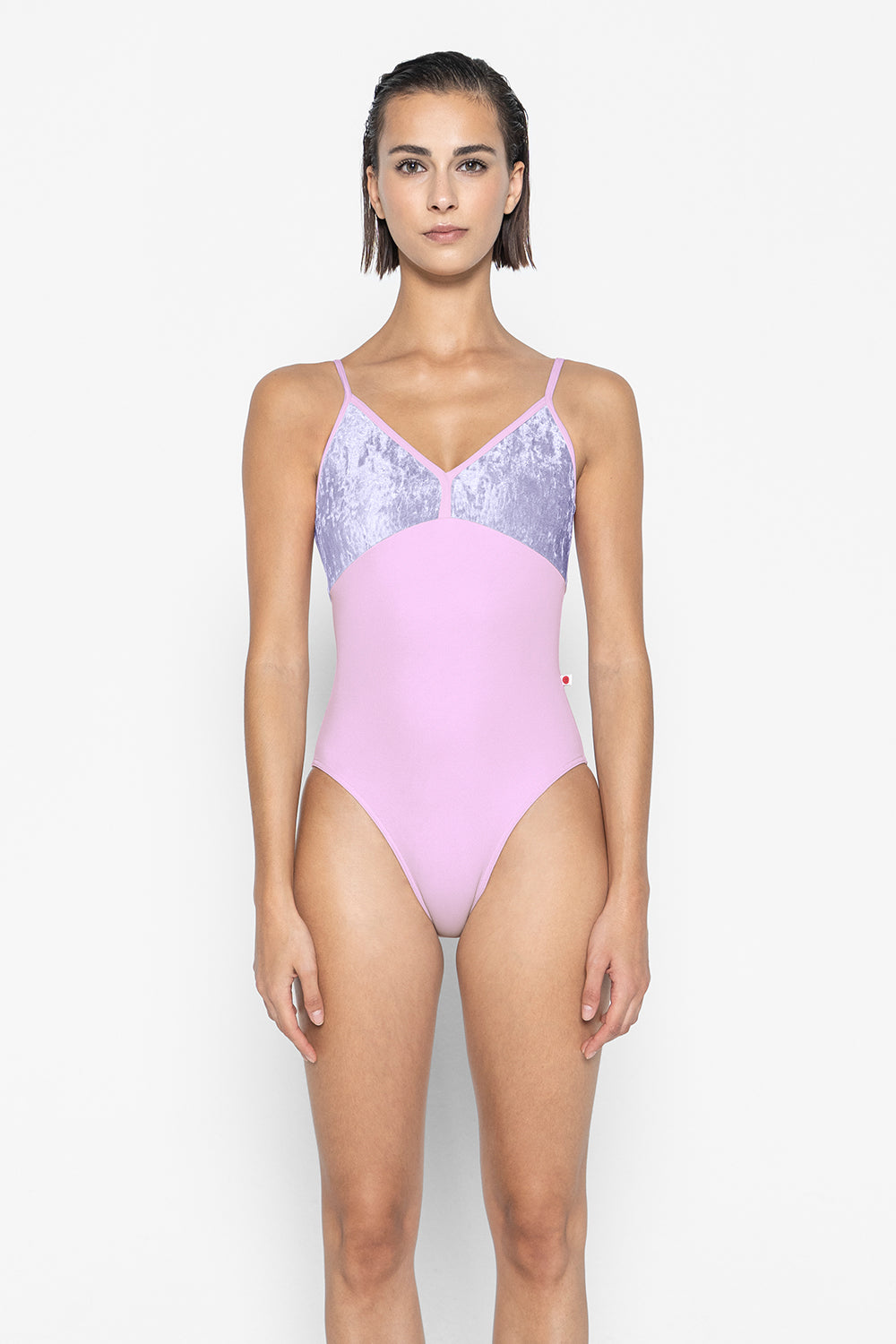 Daria leotard in T-Ribbon body & trim color with CV-Angelic top color