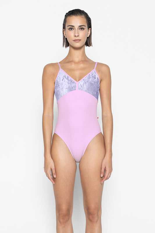 Daria leotard in T-Ribbon body & trim color with CV-Angelic top color