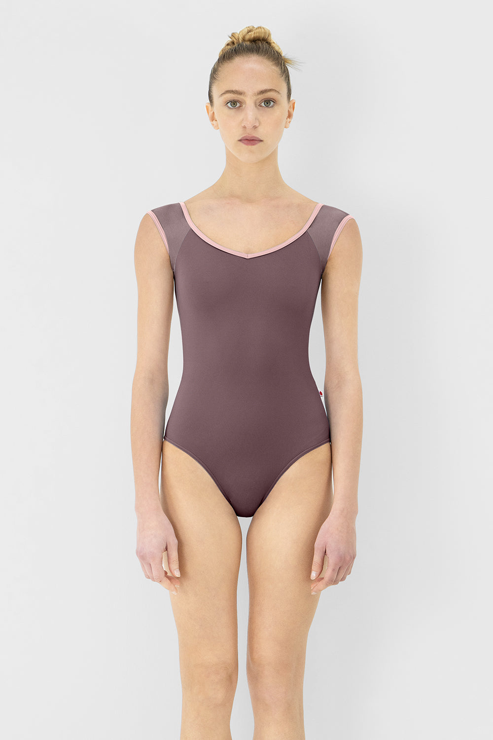 Nina leotard in T-Phantom body color with Mesh Phantom top color and T-Petal trim color