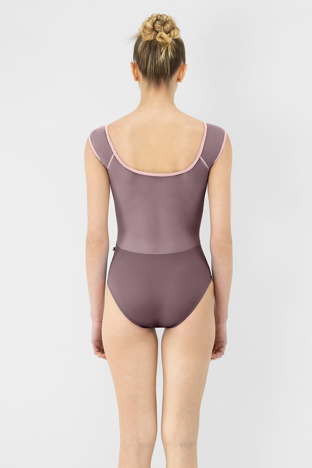 Nina leotard in T-Phantom body color with Mesh Phantom top color and T-Petal trim color