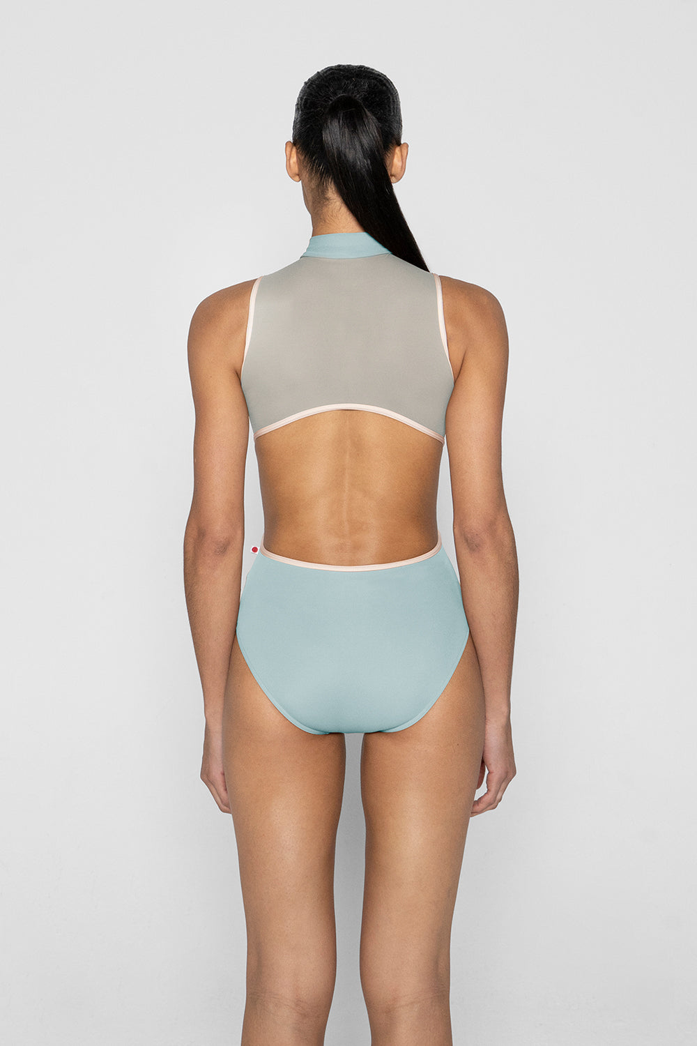 Charlotte leotard din T-Whisper body color with Mesh Whisper top color and T-Misty Rose trim & zipper color