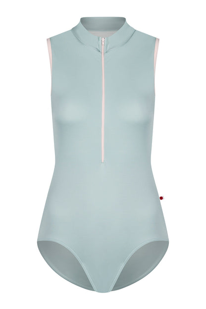 Charlotte leotard din T-Whisper body color with Mesh Whisper top color and T-Misty Rose trim & zipper color