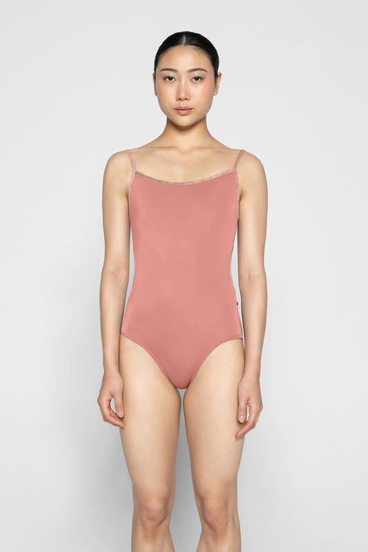 Kiki leotard in T-Nectar body color with CV-Pecan trim color
