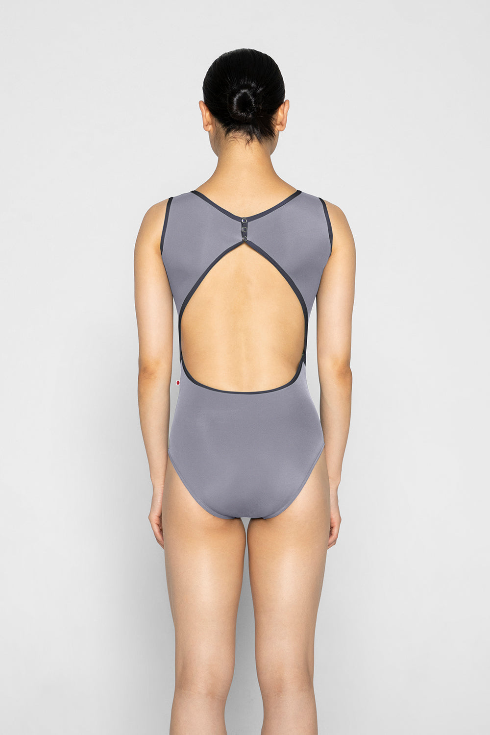 Larissa leotard in T-Slate body color with Mesh Titanium top color and T-Titanium trim color