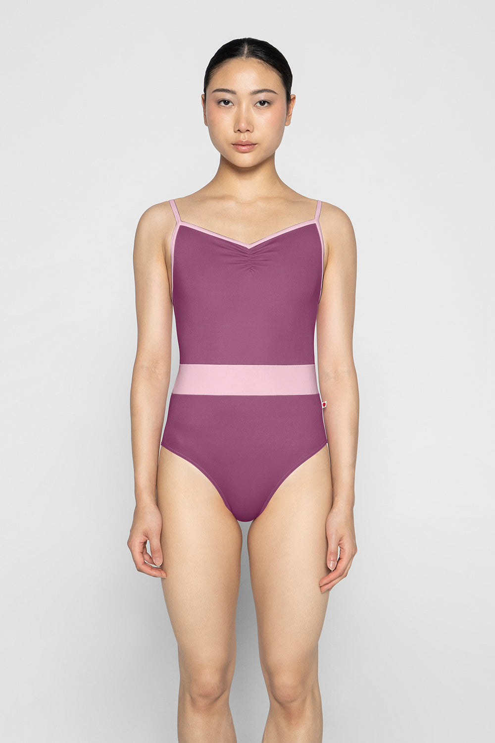 Micah leotard in T-Vineyard body & top color with N-Magic trim & middle band color