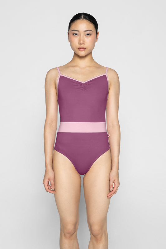Micah leotard in T-Vineyard body & top color with N-Magic trim & middle band color