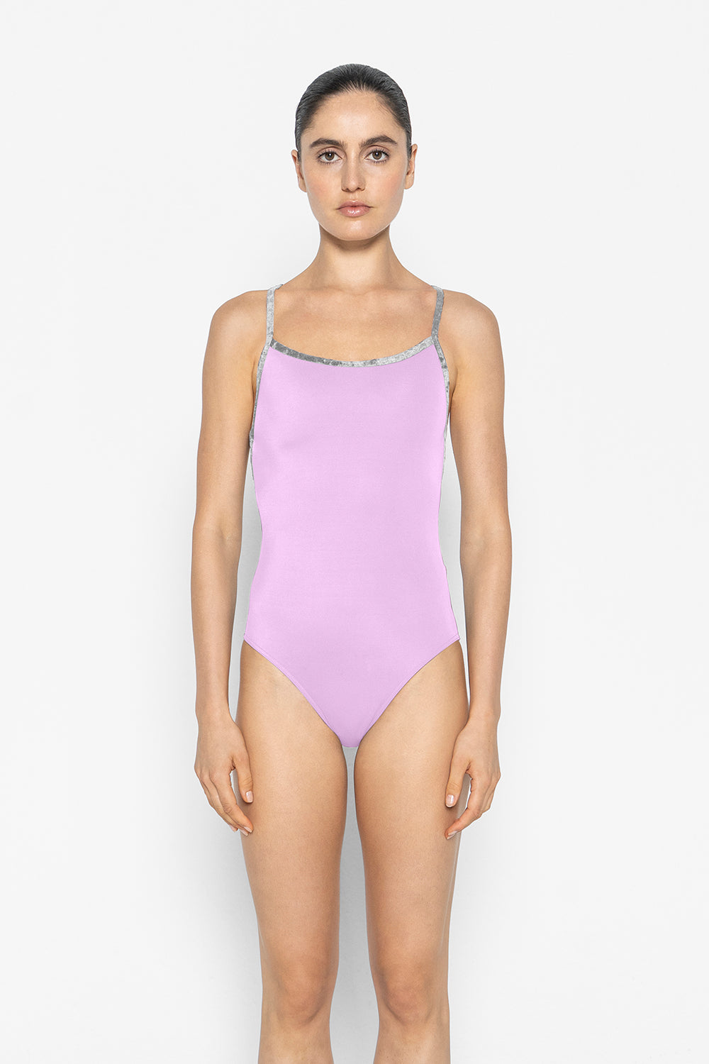 Nadja leotard in T-Ribbon body color with CV-Silver trim color