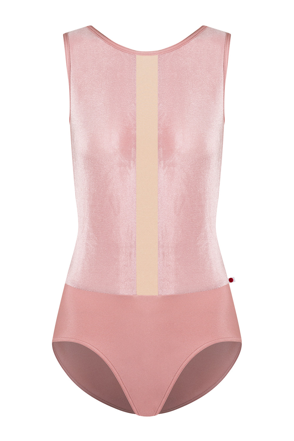 Didi leotard in N-Antique Rose body & trim color with V-Dreamy top color and N-Base middle band