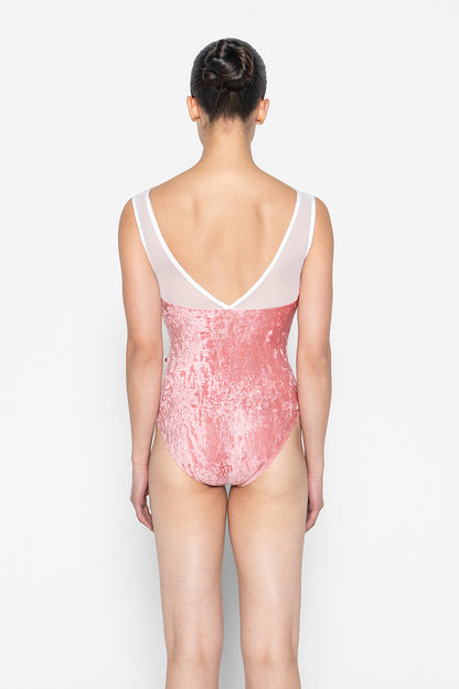 Jane leotard in CV-Romance body color with Mesh White top color and N-White trim color