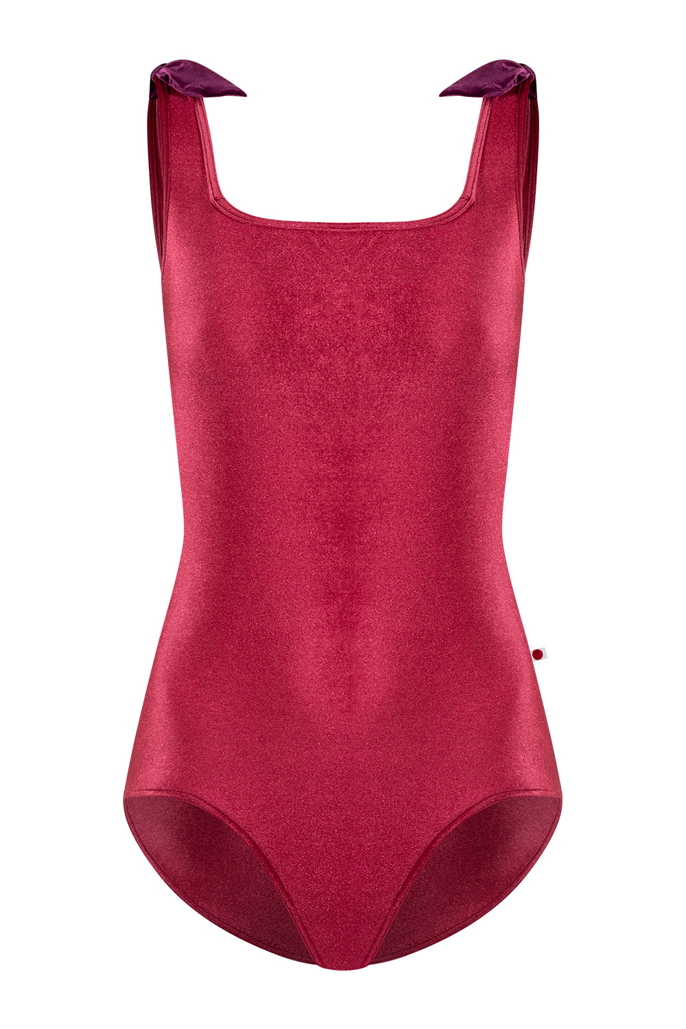 Marieke leotard in V-Cerise body & trim color with V-Roxy shoulder bows