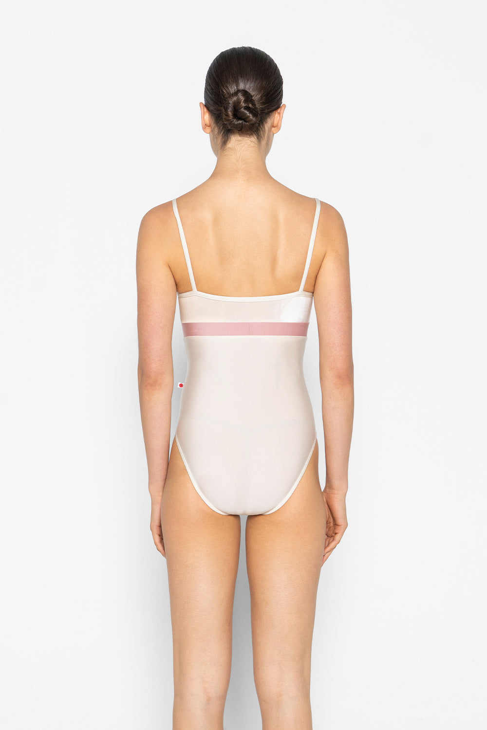 Zoe leotard in N-Pearl body & trim color with V-Buttermilk top color and N-Antique Rose middle band color