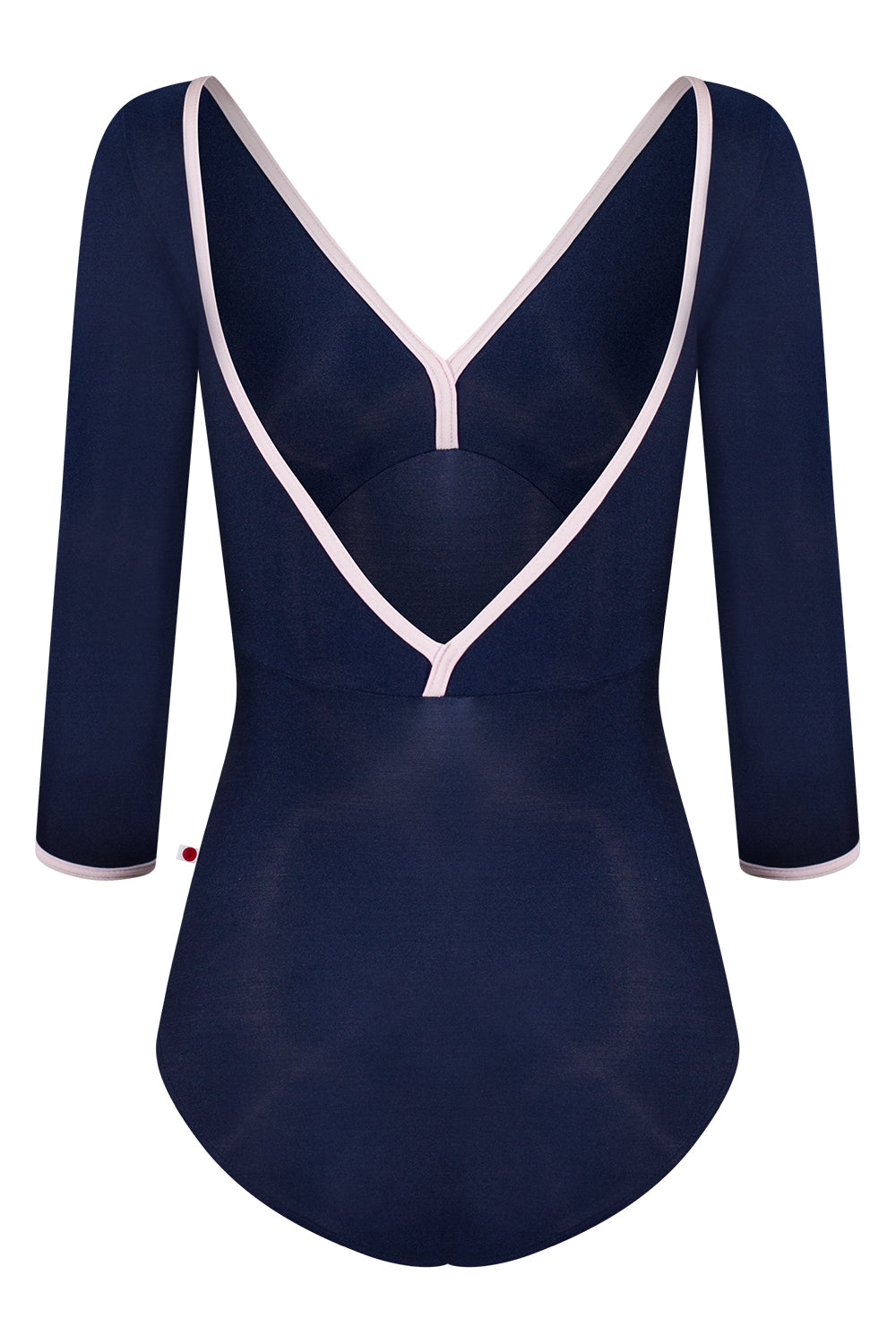 Alicia leotard in N-Dark Blue body & top color with N-Rose trim color and 3Q sleeves