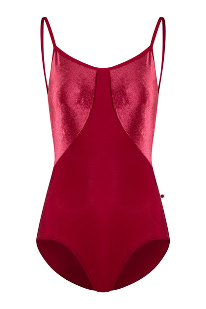 Amanda leotard in N-Berry body color with V-Cerise top color and N-Berry trim color