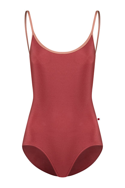 Fiona leotard in N-Fox body color with Mesh Blush top color and N-Rosewood trim color