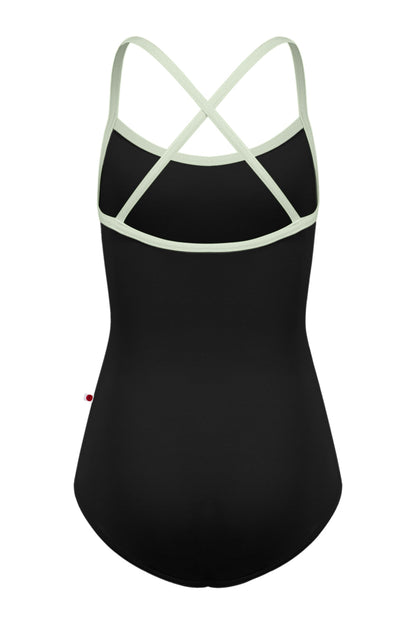 Kids Lilia leotard in N-Black body color with T-Pistachio trim color