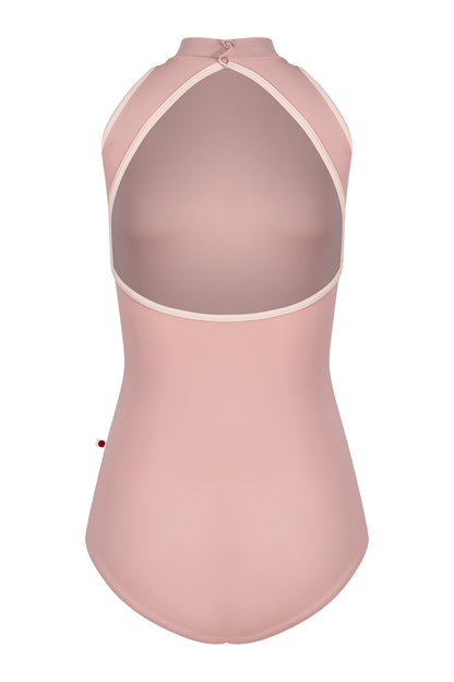 Noe leotard, dusty-rose with a high halter neck and open sides.
