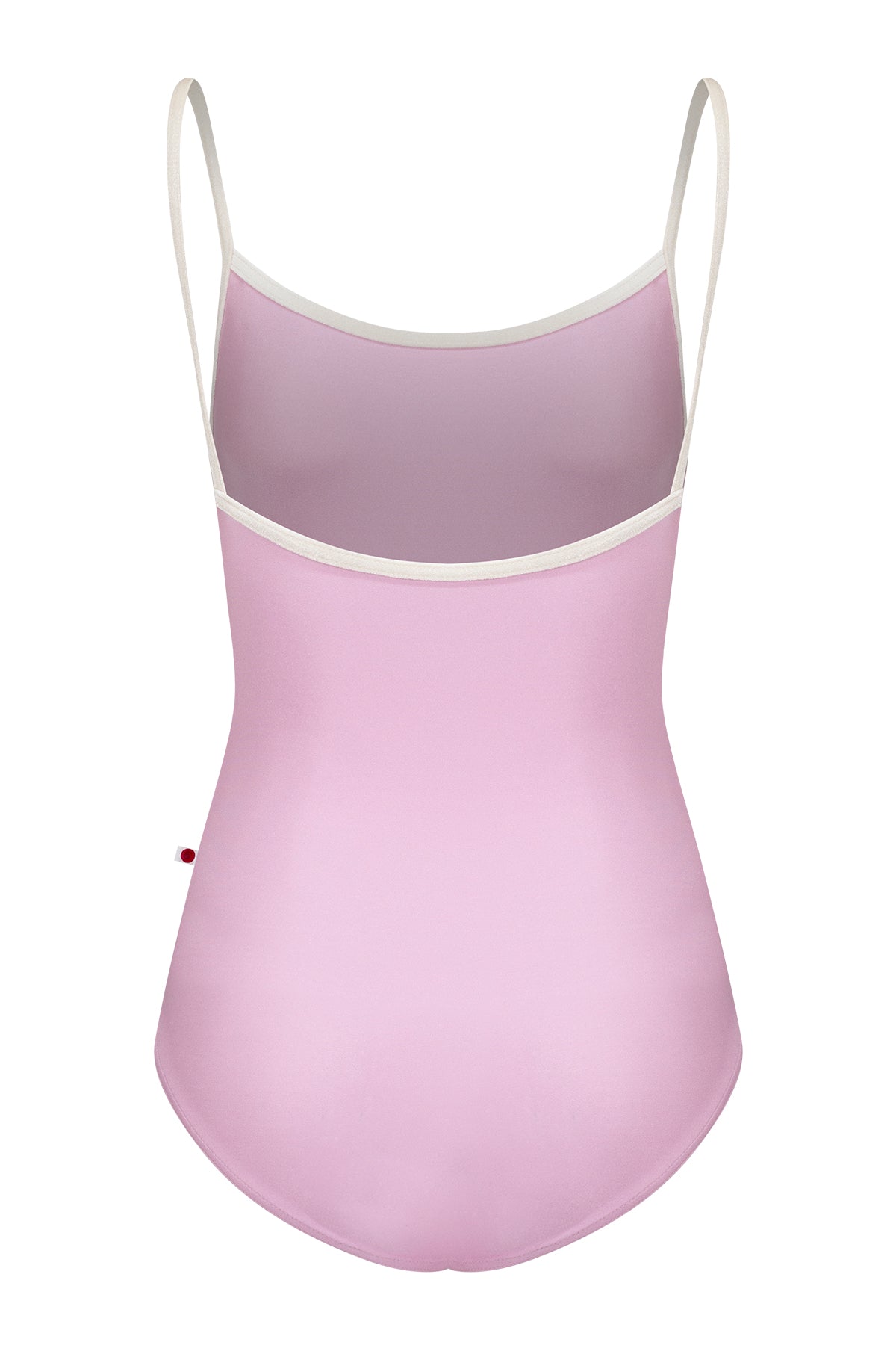 Marisa leotard, orchid-pink with butter yellow trim on the neckline and thin straps.
