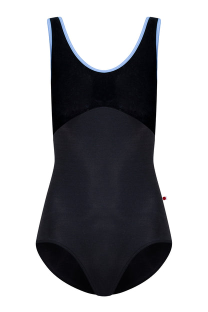 Anna Duo leotard in N-Black body color with V-Black top color and T-Paradise trim color