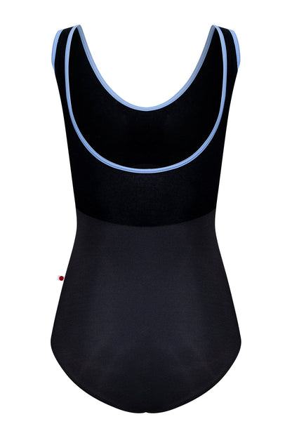 Anna Duo leotard in N-Black body color with V-Black top color and T-Paradise trim color