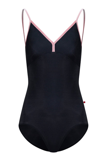Daria leotard in N-Black body & top color with V-Dreamy trim color