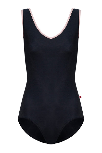 Gina leotard in N-Black body color with T-Petal trim color