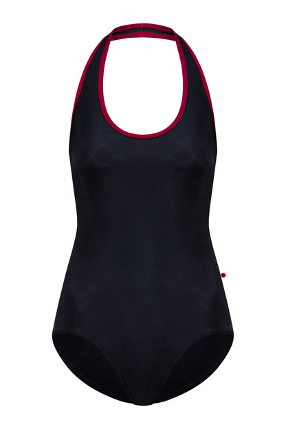 Jaione leotard in N-Black body color with N-Berry trim color