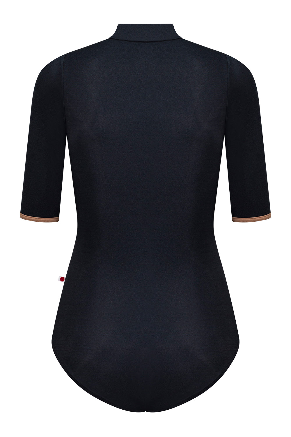 Jessica leotard in N-Black body color with T-Sepia trim color and N-Black zipper & half sleeves