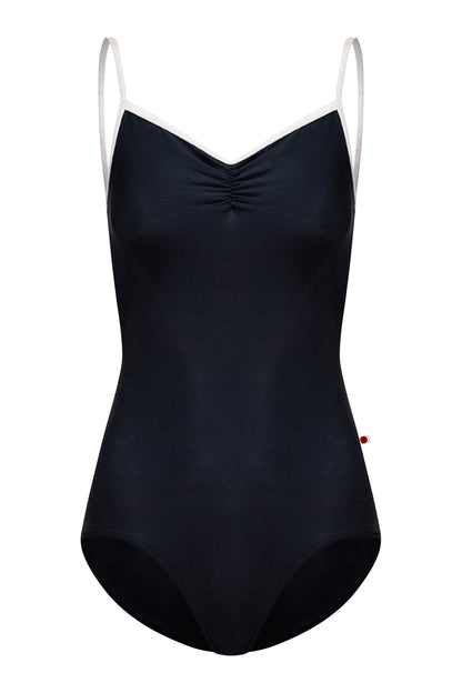 Kiki leotard in N-Black body color with CV-Misty Rose trim color