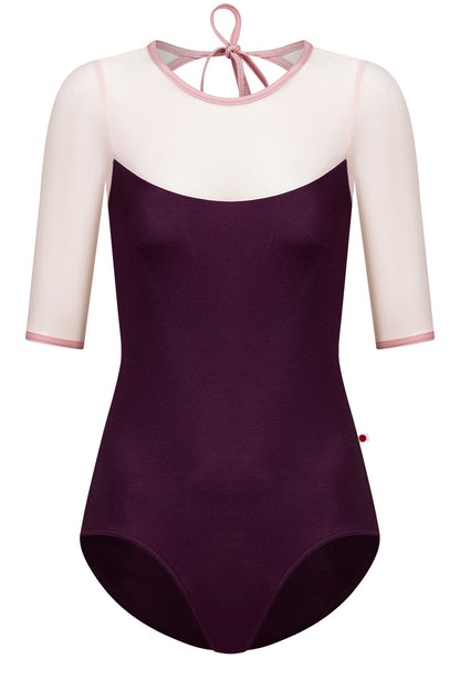 Olivia leotard in N-Opera body color with Mesh Blush top color & half sleeves and N-Antique Rose trim color