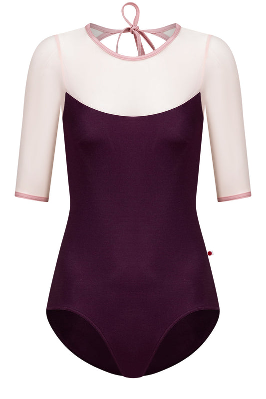 Olivia leotard in N-Opera body color with Mesh Blush top color & half sleeves and N-Antique Rose trim color