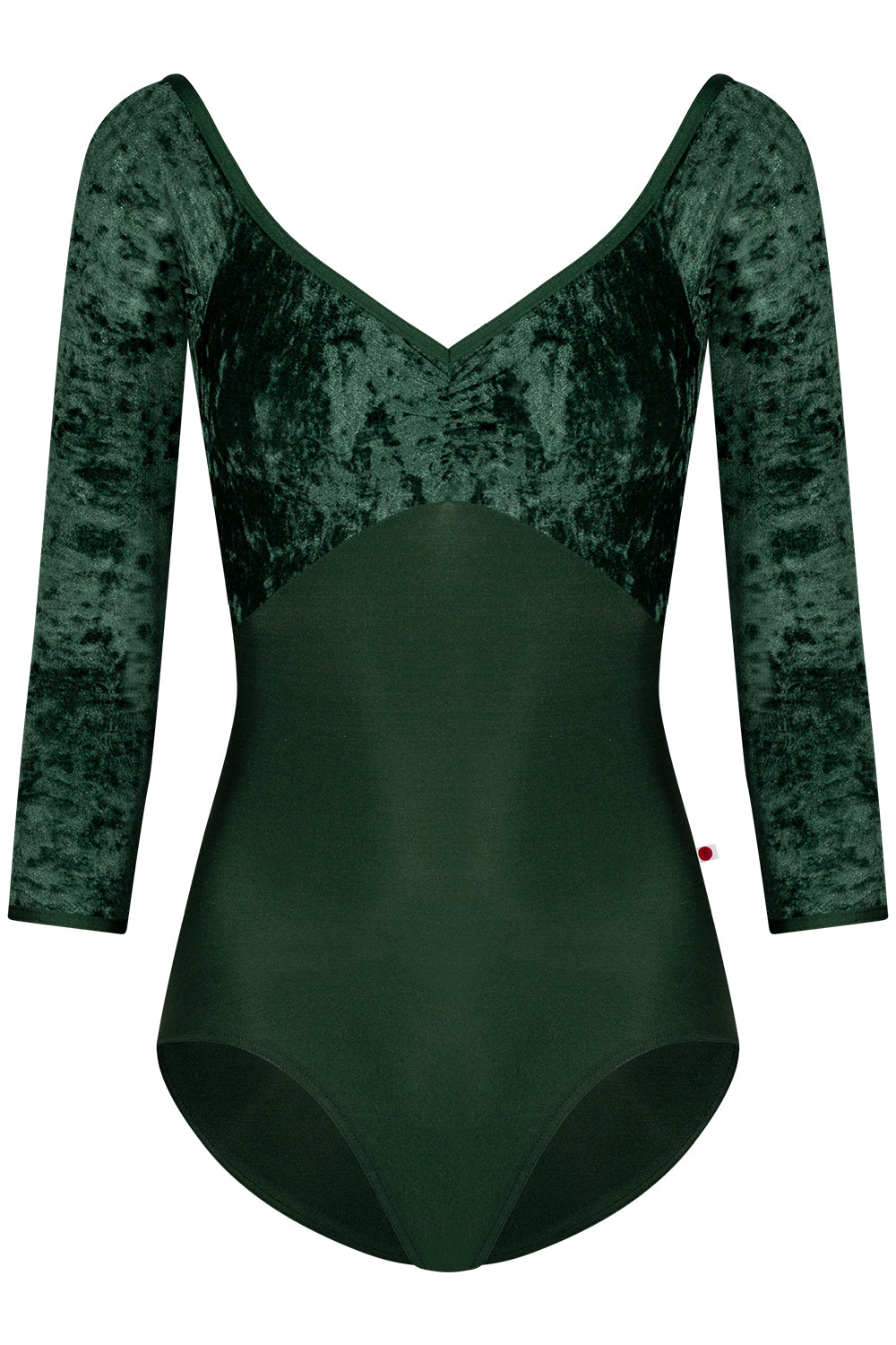 Elli leotard in N-Huntress body color with CV-Pine top color and N-Huntress trim color. Features 3Q sleeves