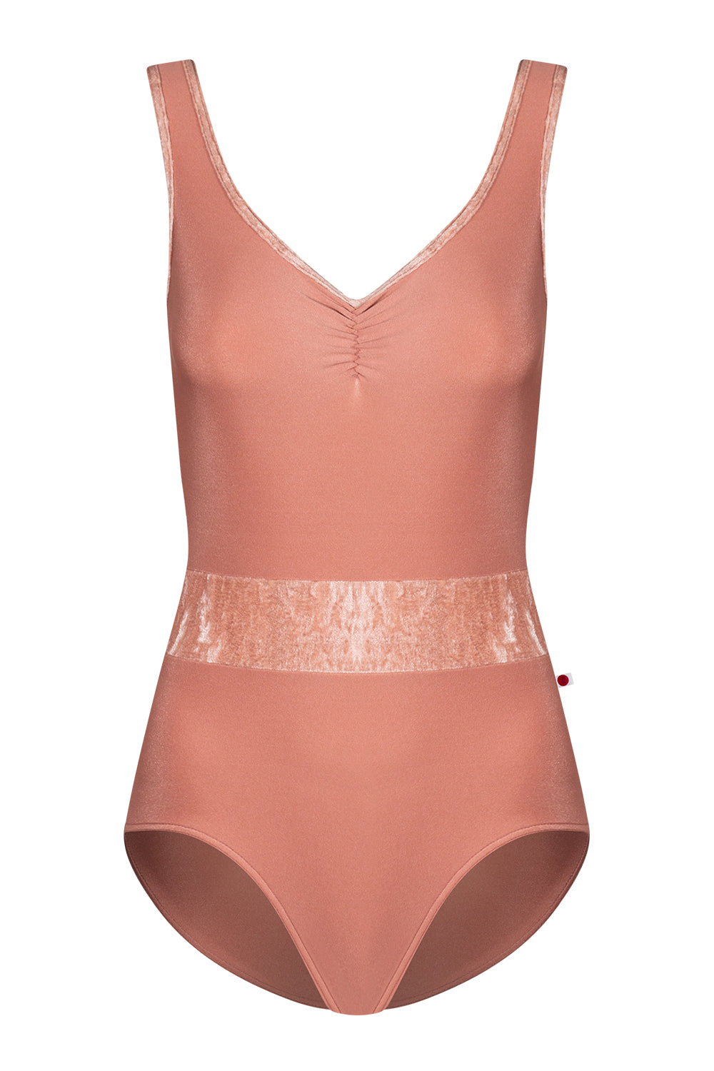 Lucy leotard in N-Rosewood body & top color with CV-Pecan trim and middle band color