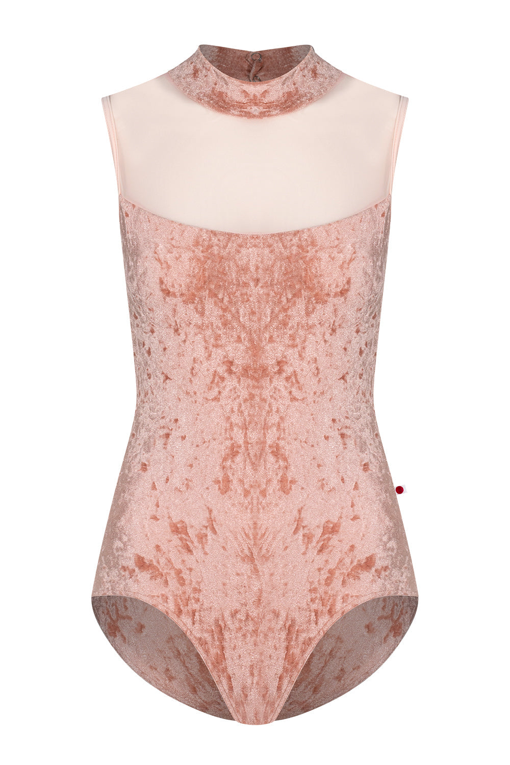 Camila leotard in CV-Pecan body color with Mesh Blush top color and T-Misty Rose trim and straps color