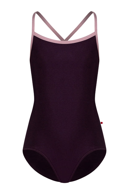 Kids Lilia leotard in N-Eggplant body color with N-Magic trim color