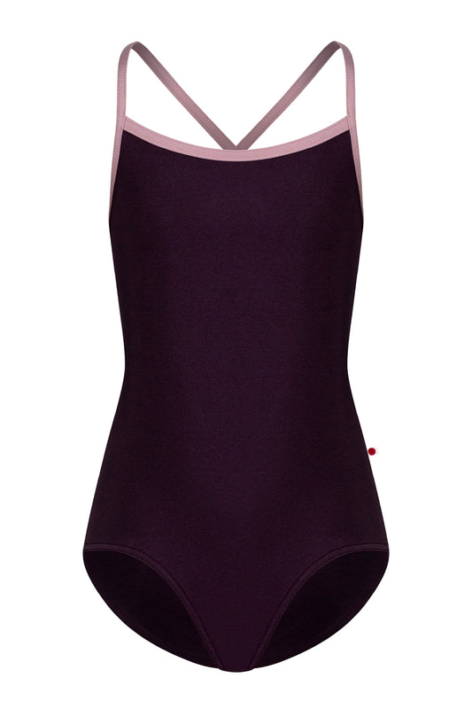 Kids Lilia leotard in N-Eggplant body color with N-Magic trim color
