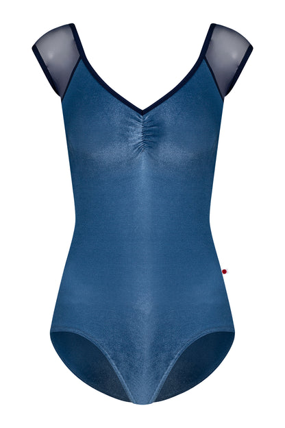 Nina pinch leotard in V-Ocean body color with Mesh Dark Blue top color and N-Dark Blue trim color