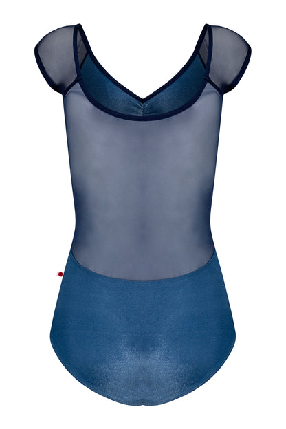 Nina pinch leotard in V-Ocean body color with Mesh Dark Blue top color and N-Dark Blue trim color