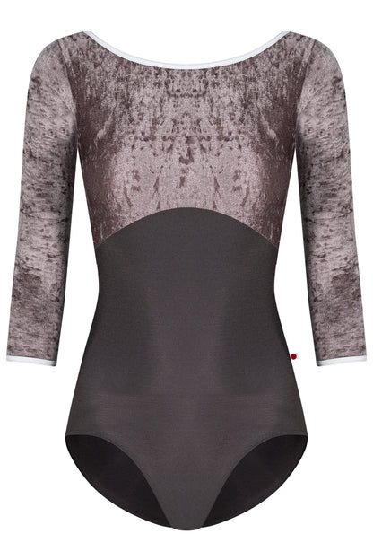 Sofiane leotard in N-Shadow body color with CV-Phantom top color and 3Q Sleeves and T-White trim color