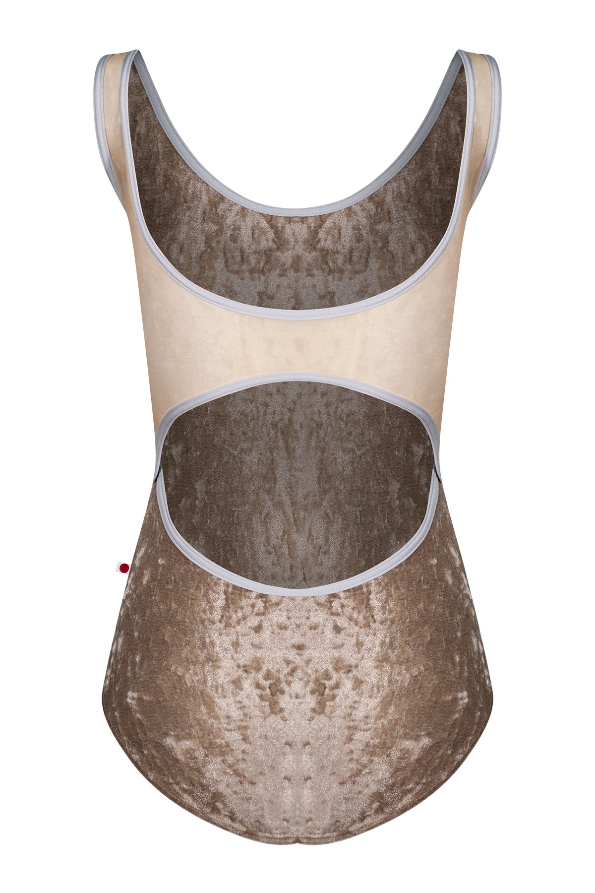 Veronique leotard in CV-Toffee body color with Mesh Dolce top color and N-Silver trim color