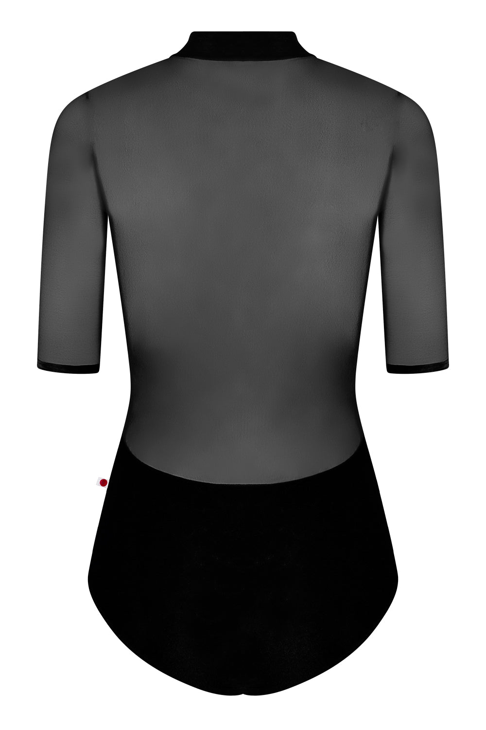 Jessica Mesh Variation 2 leotard in V-Black body color with Mesh Black top color, Half sleeves and collar color & V-Black trim color