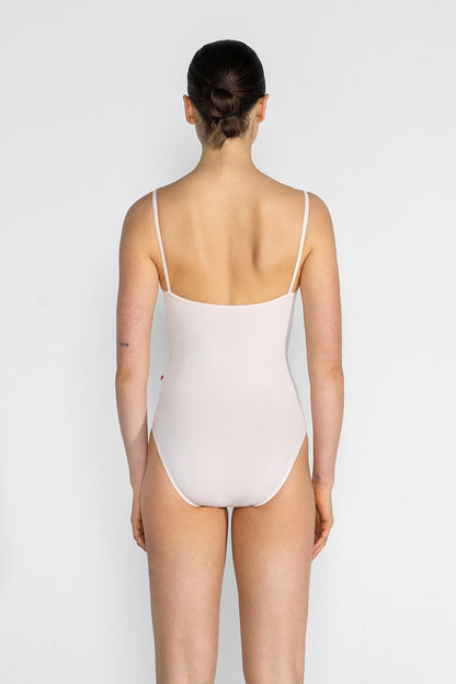 Kathy leotard in T-Misty Rose body & trim color with Mesh Blush overlay