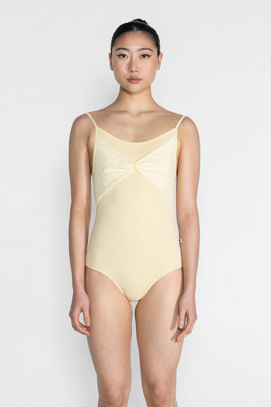 Kathy leotard in T-Vanilla body & trim color with Mesh Vanilla overlay