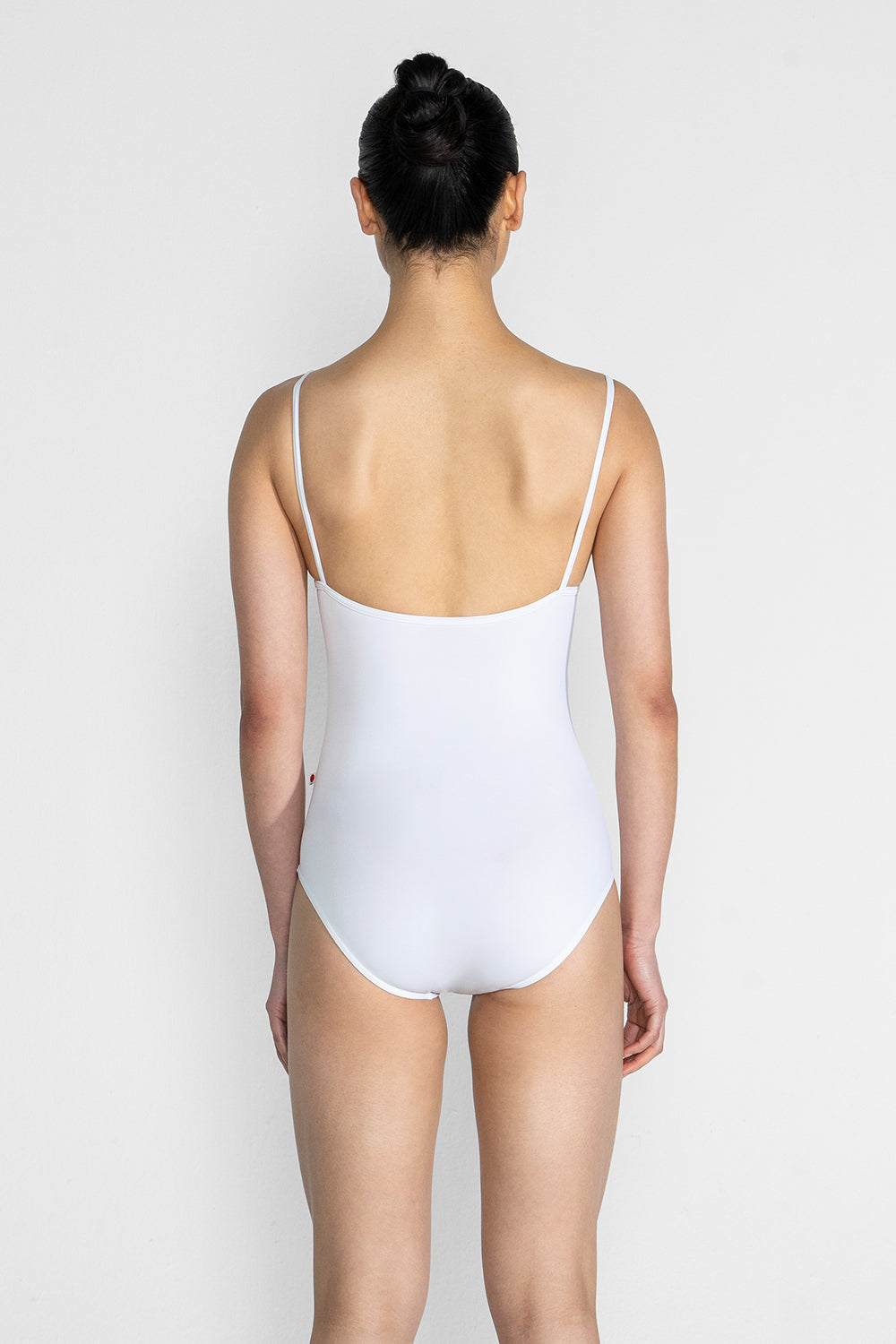 Kathy leotard in T-White body & trim color and Mesh White overlay