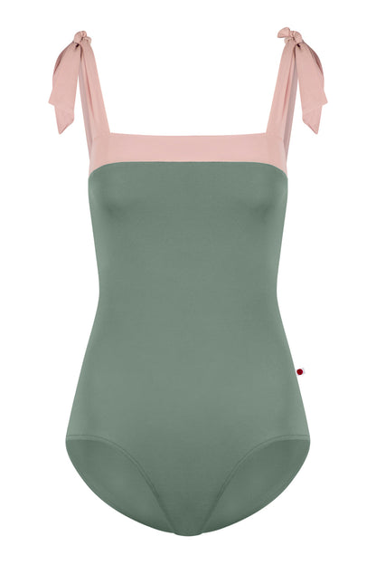 Mimi leotard in T-Sage body color with T-Petal top color